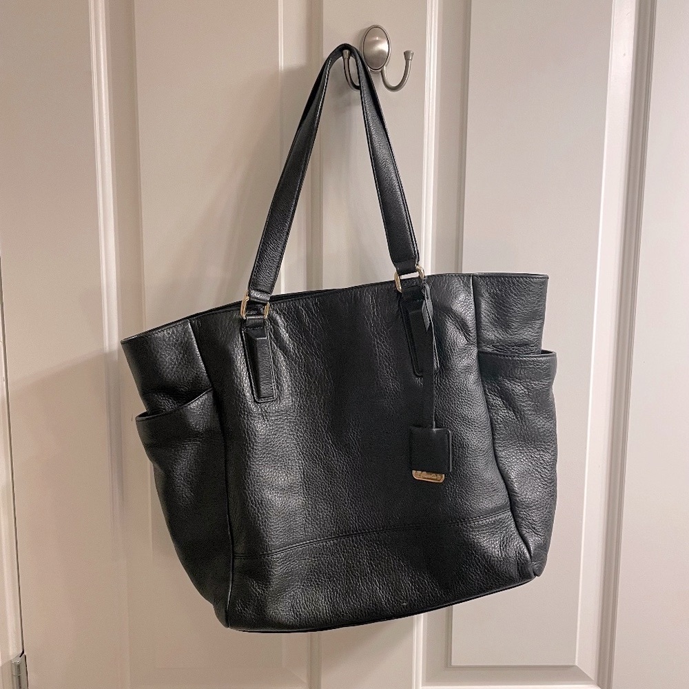 Kenneth Cole Black Leather Tote with Gold Hardware